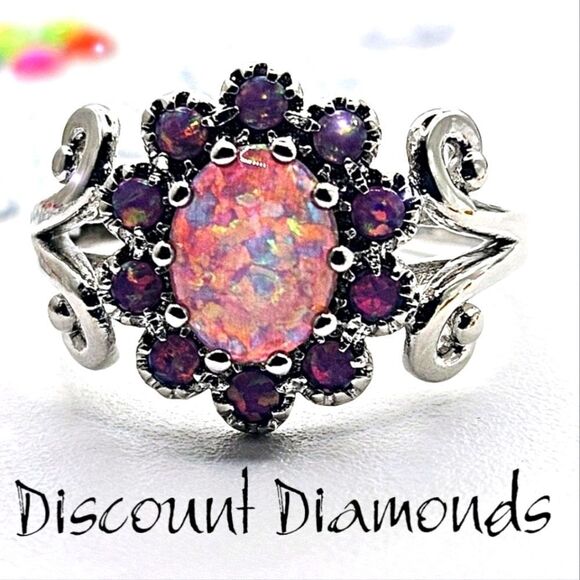 Lavender Purple Fire Opal Cabochon Ring on 925 Silver - Women's Je… - Picture 1 of 8